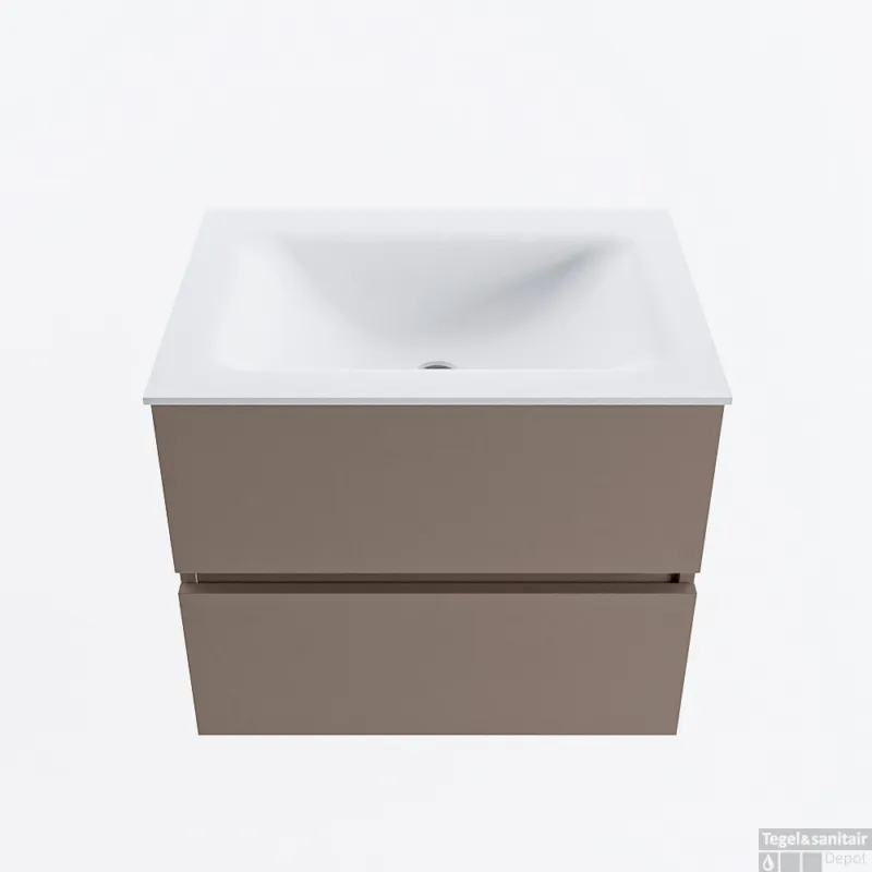Exclusieve Aanbieding MONDIAZ VICA 60cm badmeubel onderkast Smoke 2 lades. Wastafel CLOUD midden 1 kraangat, kleur Talc.