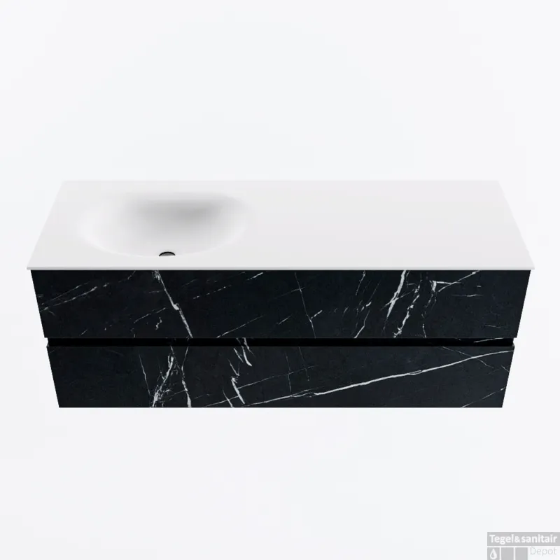 Lage Kosten MONDIAZ VICA 130cm badmeubel onderkast Marquina 2 lades. Wastafel MOON links 1 kraangat, kleur Talc.