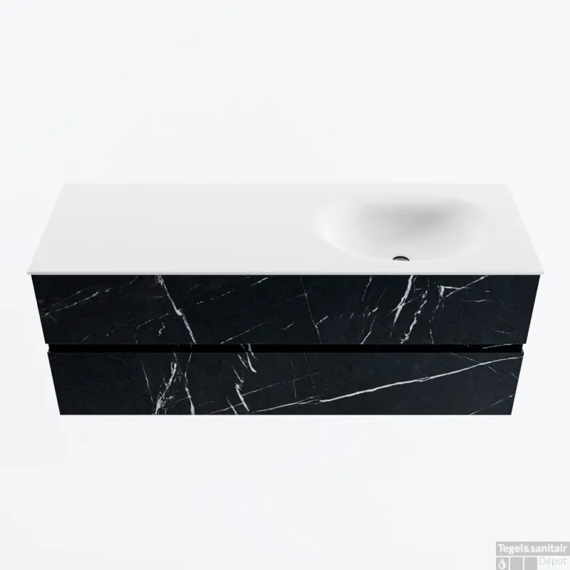 Bestel Nu MONDIAZ VICA 130cm badmeubel onderkast Marquina 2 lades. Wastafel MOON rechts 1 kraangat, kleur Talc.