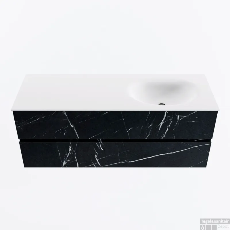 Veilige Betaling MONDIAZ VICA 130cm badmeubel onderkast Marquina 2 lades. Wastafel MOON rechts zonder kraangat, kleur Talc.