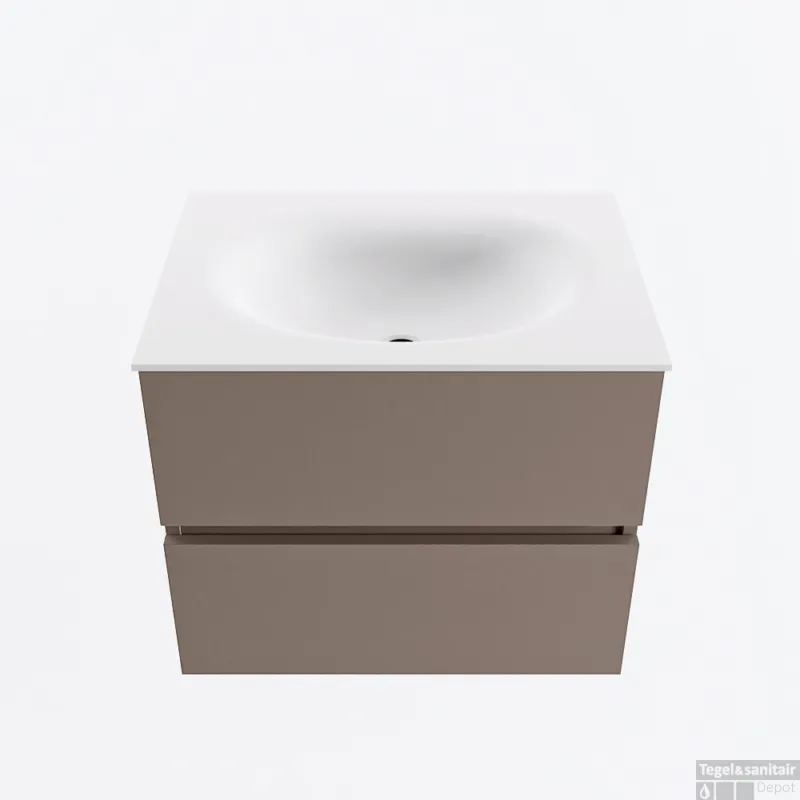 Direct Beschikbaar MONDIAZ VICA 60cm badmeubel onderkast Smoke 2 lades. Wastafel MOON midden 1 kraangat, kleur Talc.
