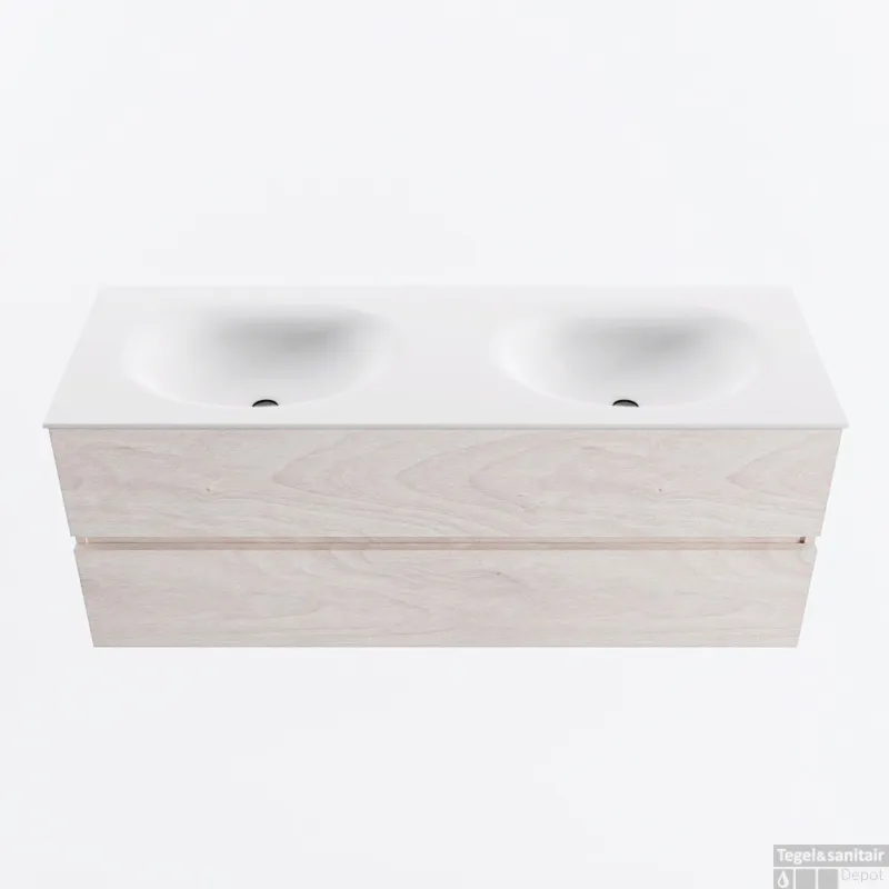 Beste Prijs MONDIAZ VICA 130cm badmeubel onderkast Underlayment 2 lades. Wastafel MOON dubbel zonder kraangat, kleur Talc.