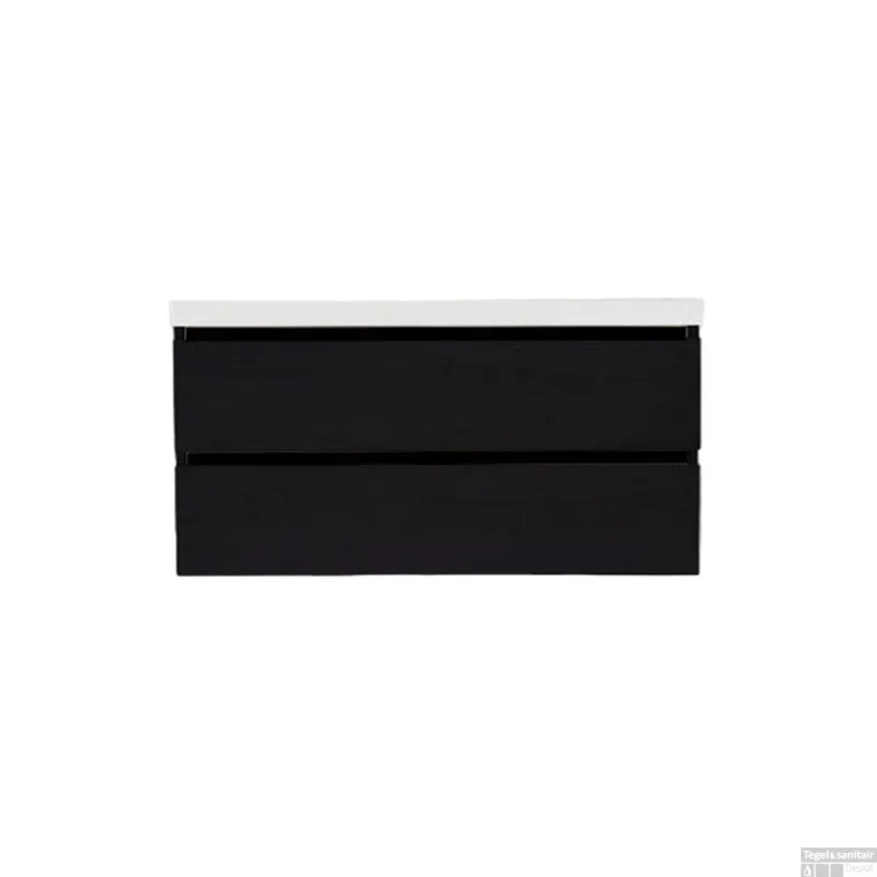 Seizoensaanbieding Onderkast Sanilux Trendline Met Greeplijst Mat Zwart 120x47x52 Cm Black Oak