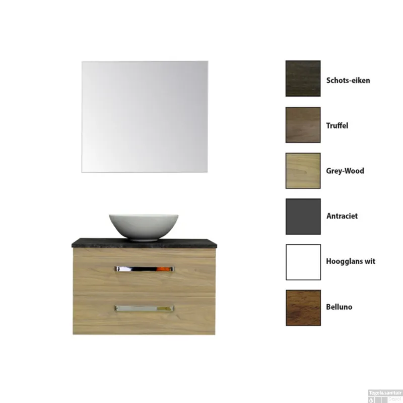 Beperkt Aanbod Badkamermeubelset Sanicare Q11 2 Laden 80cm Grey-Wood (spiegel optioneel)