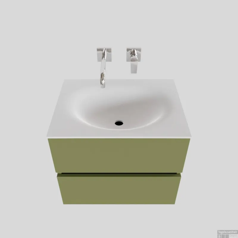 Beste Prijs Badkamermeubel Solid Surface BWS Stockholm 60x46 cm Mat Groen (zonder kraangat)