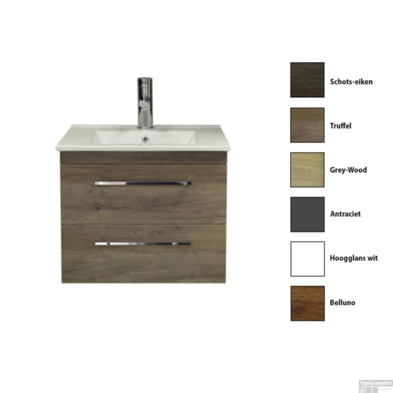 Betrouwbaar Badkamermeubelset Sanicare Q6 Twee Laden Chromen Greep 60 cm Belluno Eiken