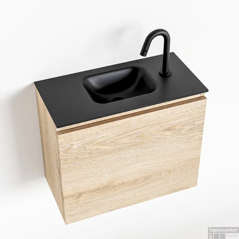 Koop Vandaag MONDIAZ OLAN 60cm toiletmeubel washed_oak. LEX wastafel urban midden 1 kraangat