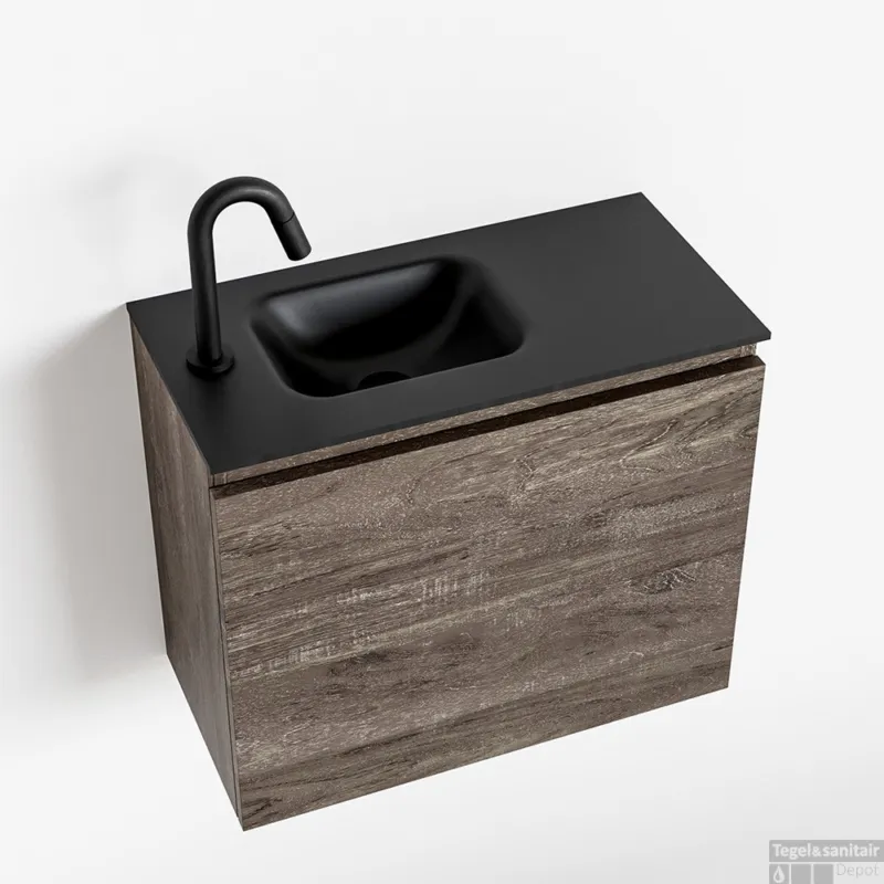 Koop Online MONDIAZ OLAN 60cm toiletmeubel dark brown. LEX wastafel urban links 1 kraangat