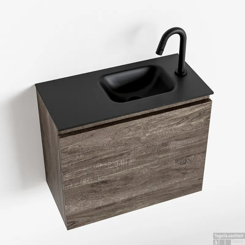 Koop Vandaag MONDIAZ OLAN 60cm toiletmeubel dark brown. LEX wastafel urban rechts 1 kraangat
