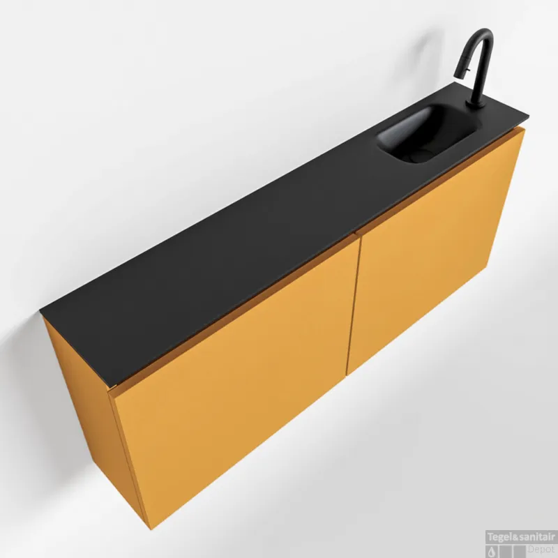 Fabrieksprijs MONDIAZ TURE 120cm toiletmeubel ocher. EDEN wastafel urban rechts 1 kraangat