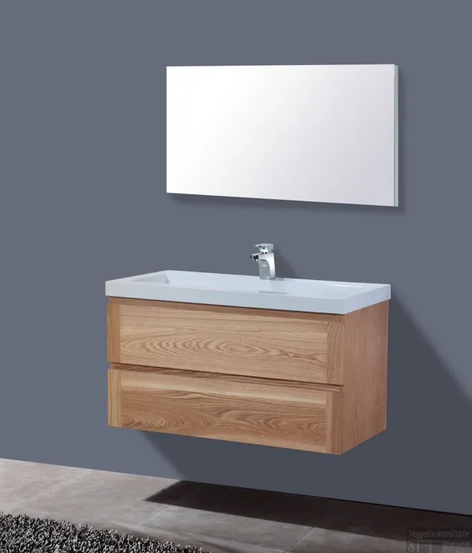 Badkamermeubelset Sanilux Senza Wood 100x47x50 cm 2 Kraangaten Massief Eikenhout Betaalbaar