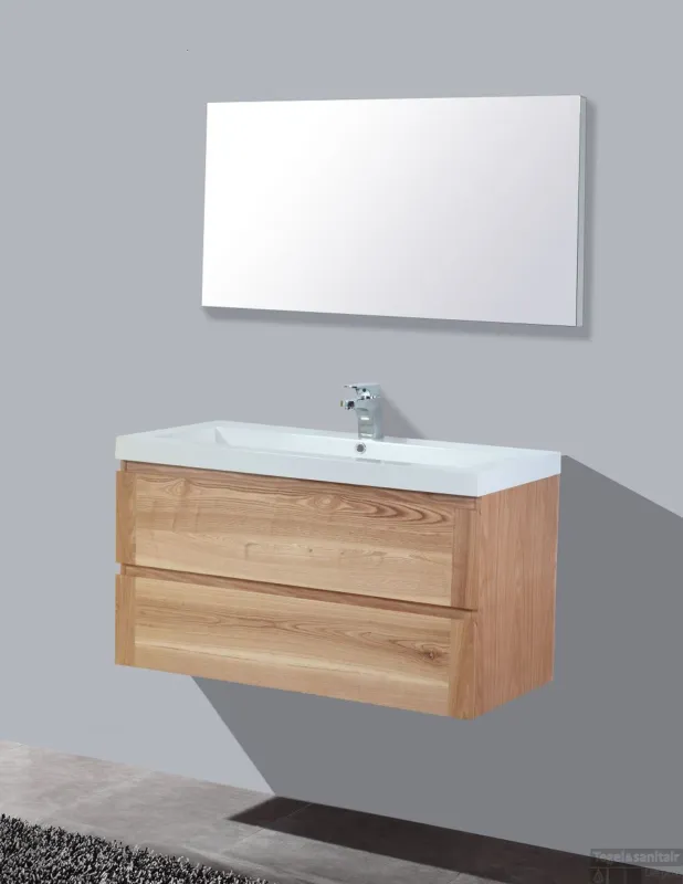 Weekendaanbieding Badkamermeubelset Sanilux Trend Wood 100x47x50 cm 1 Kraangat Massief Hout