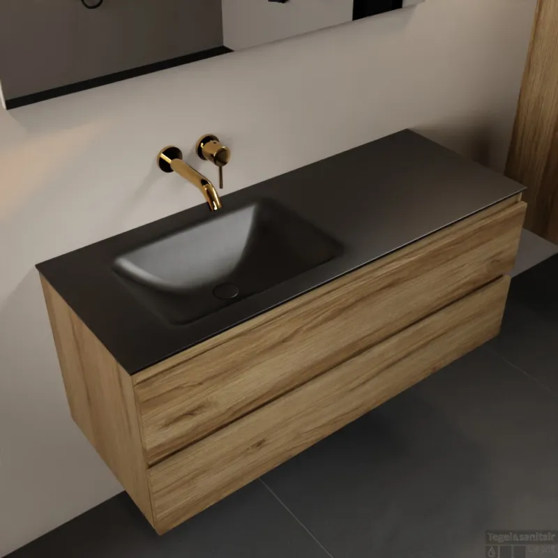 MONDIAZ AIVY 120cm badmeubel Chai, wastafel Urban solid surface links zonder kraangat met spiegel (AI-351631URBAN-NO - AI-M120CHLI - AI-S120X71) Flitsaanbieding