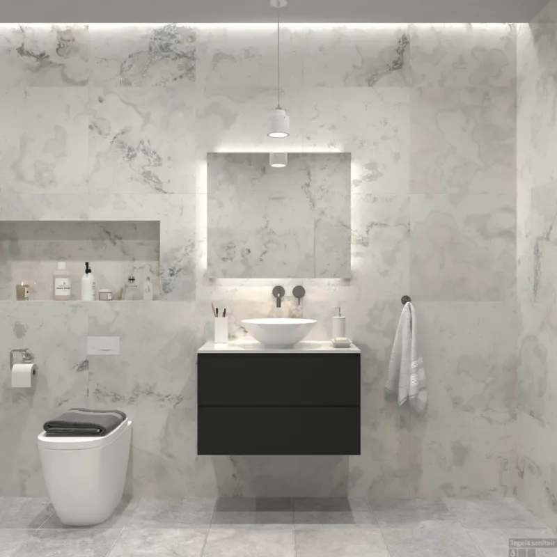 Badkamermeubelset Gliss Zeus 80 cm Mat Zwart Met Waskom Merkproduct