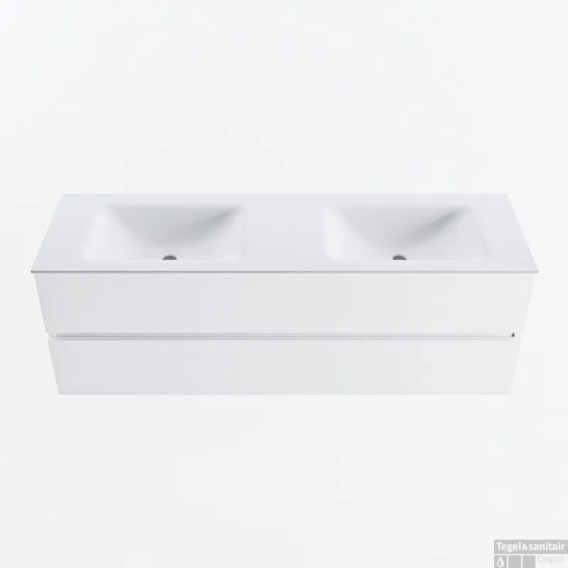 MONDIAZ VICA 150cm badmeubel onderkast Talc 2 lades. Wastafel CLOUD dubbel 2 kraangaten, kleur Talc. Superprijs