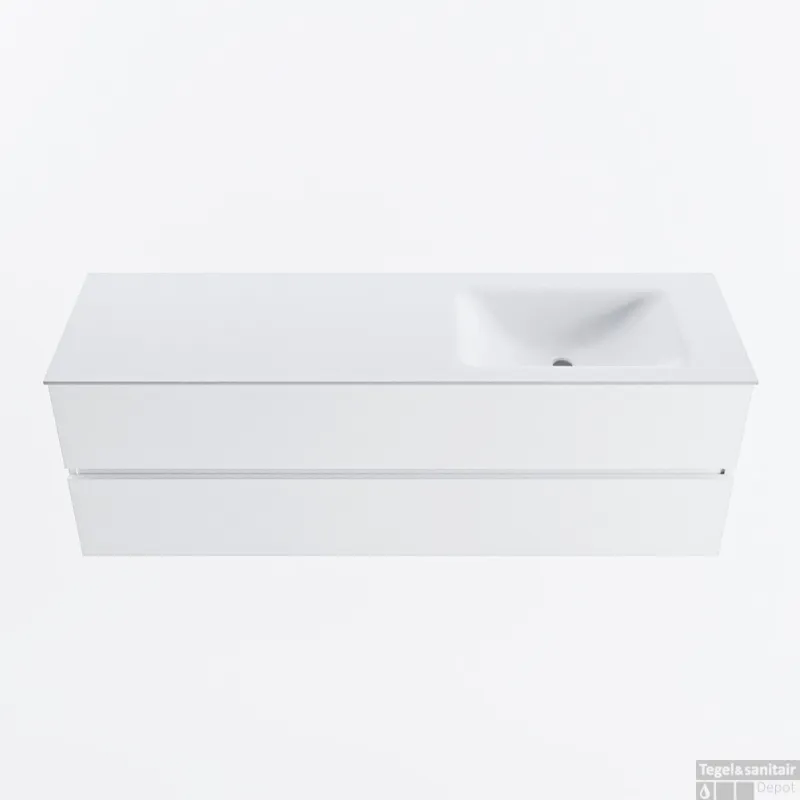 Aanbieding MONDIAZ VICA 150cm badmeubel onderkast Talc 2 lades. Wastafel CLOUD rechts zonder kraangat, kleur Talc.
