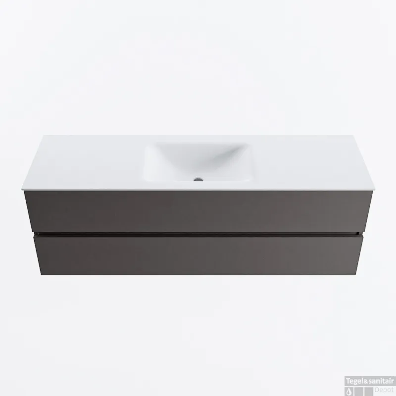 Dagaanbieding MONDIAZ VICA 150cm badmeubel onderkast Dark Grey 2 lades. Wastafel CLOUD midden 1 kraangat, kleur Talc.