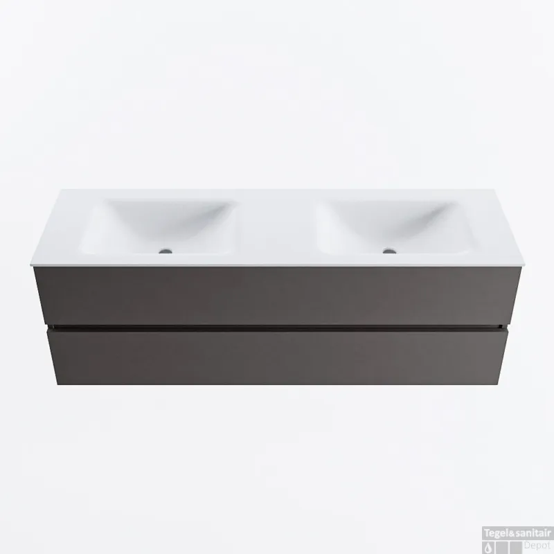 Bestseller MONDIAZ VICA 150cm badmeubel onderkast Dark Grey 2 lades. Wastafel CLOUD dubbel 2 kraangaten, kleur Talc.