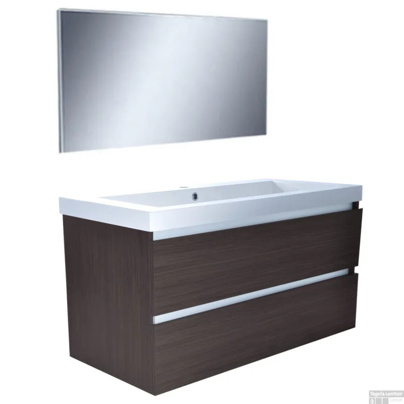 Badkamermeubel Wiesbaden Vision 100x46 Grey Oak (2 laden) Gereduceerde Prijs