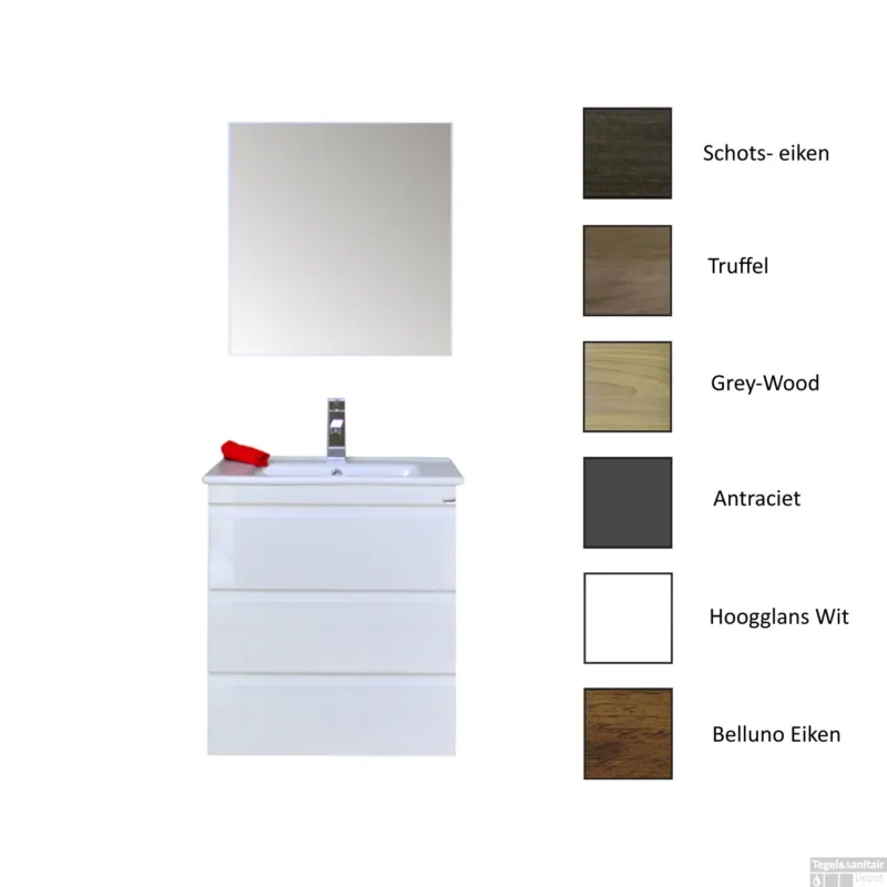 Goedkoop Badkamermeubelset Sanicare Q7 Drie Soft-Close Laden Greeploos 65 cm (alle kleuren, spiegel optioneel)
