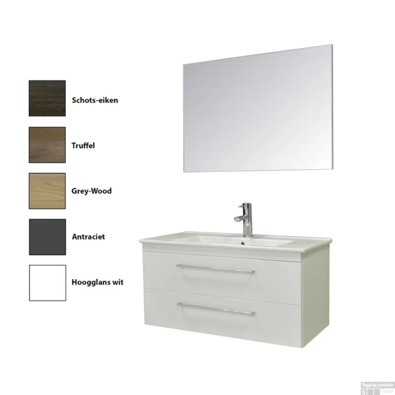 Fabrieksprijs Badkamermeubelset Sanicare Q6 Twee Laden Chromen Greep 100 cm (alle kleuren, spiegel optioneel)