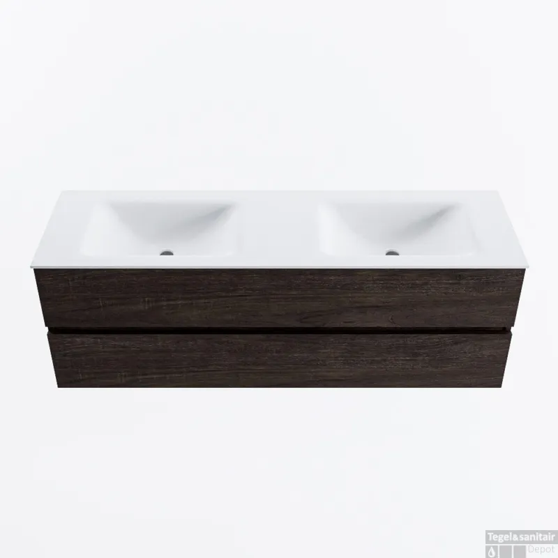 MONDIAZ VICA 150cm badmeubel onderkast Dark Brown 2 lades. Wastafel CLOUD dubbel zonder kraangat, kleur Talc. Shop Nu