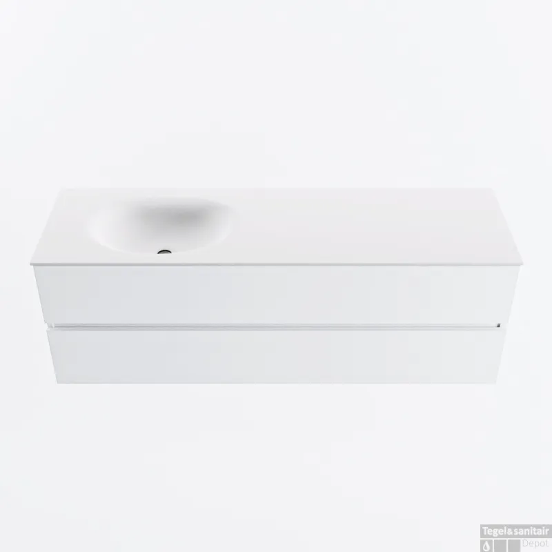 MONDIAZ VICA 150cm badmeubel onderkast Talc 2 lades. Wastafel MOON links zonder kraangat, kleur Talc. Speciale Aanbieding