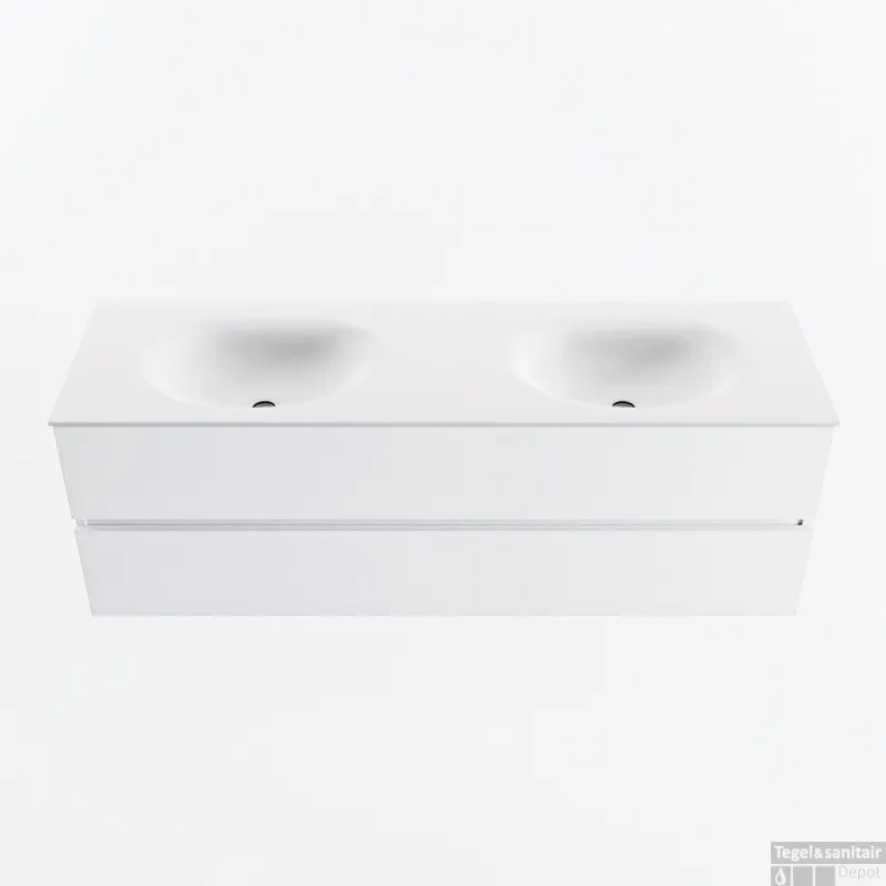 MONDIAZ VICA 150cm badmeubel onderkast Talc 2 lades. Wastafel MOON dubbel zonder kraangat, kleur Talc. Express Levering