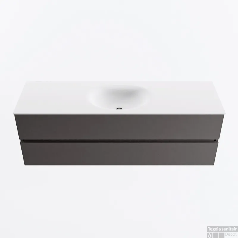 MONDIAZ VICA 150cm badmeubel onderkast Dark Grey 2 lades. Wastafel MOON midden 1 kraangat, kleur Talc. Beperkte Voorraad