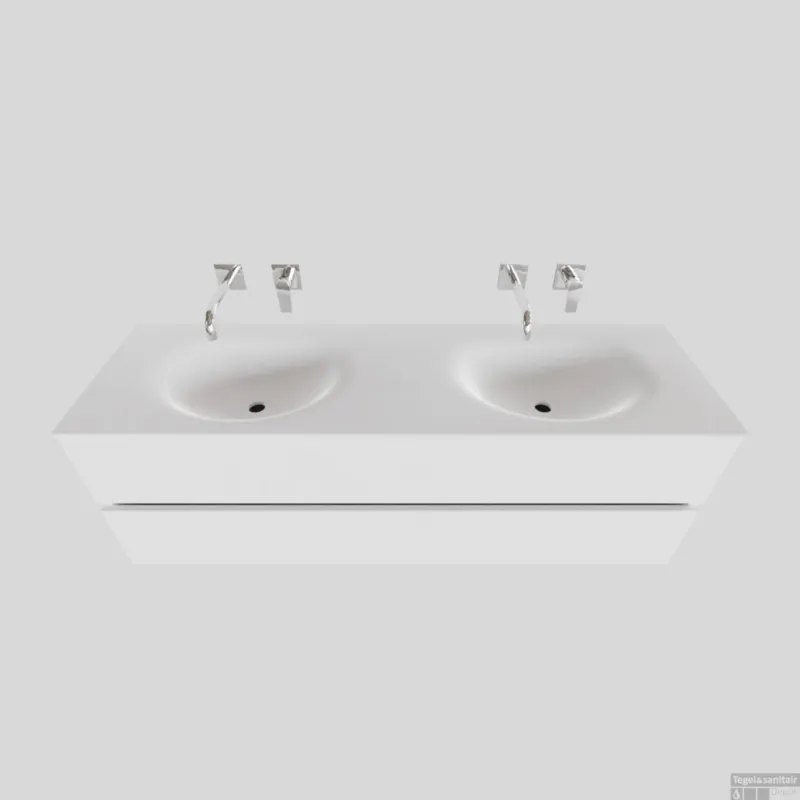 Betaalbaar Badkamermeubel Solid Surface BWS Stockholm 150x46 cm Dubbel Mat Wit (zonder kraangaten)