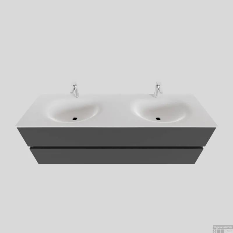 Meest Verkocht Badkamermeubel Solid Surface BWS Stockholm 150x46 cm Dubbel Mat Antraciet (met 2 kraangaten)