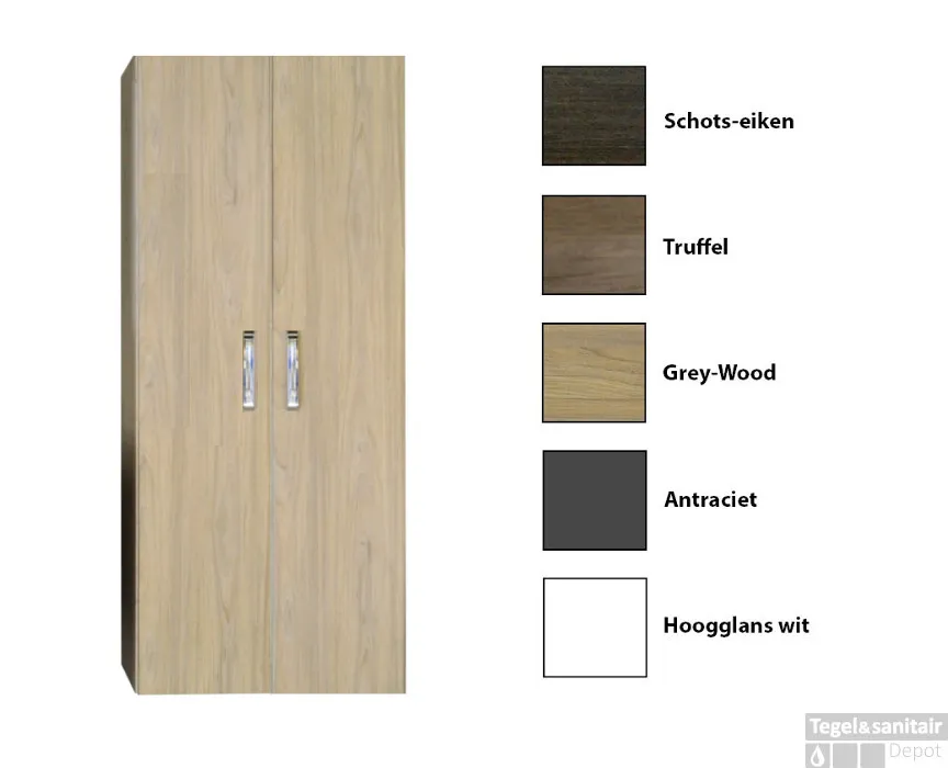 Uitverkoop Kolomkast Dubbel Sanicare Q9/Q10/Q11 Soft-Closing Deuren Chromen Greep 160x67x32 cm Truffel