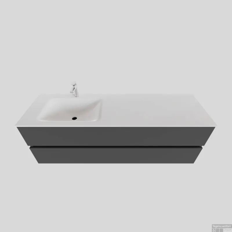 Uitverkoop Badkamermeubel Solid Surface BWS Oslo 150x46 cm Links Mat Antraciet (met 1 kraangat)