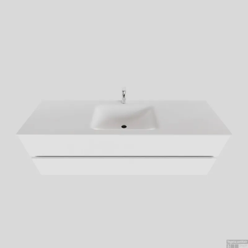 Speciale Aanbieding Badkamermeubel Solid Surface BWS Oslo 150x46 cm Midden Mat Wit (met 1 kraangat)