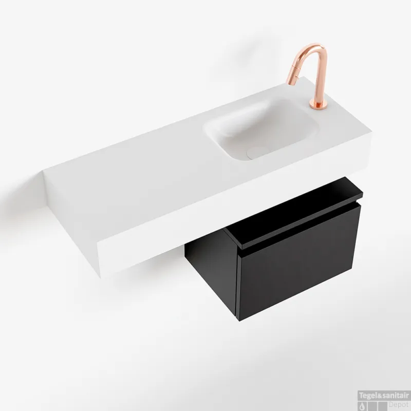 Fabrieksprijs MONDIAZ ANDOR 40cm toiletmeubel urban. LEX 80cm wastafel talc rechts 1 kraangat