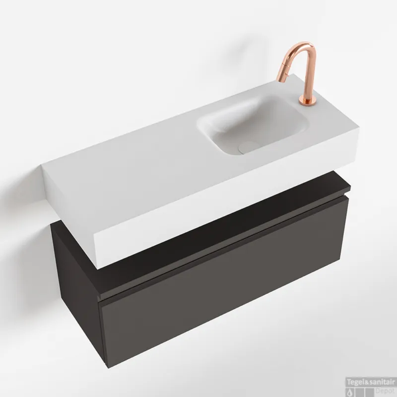 MONDIAZ ANDOR 80cm toiletmeubel dark grey. LEX 80cm wastafel talc rechts 1 kraangat Exclusieve Aanbieding