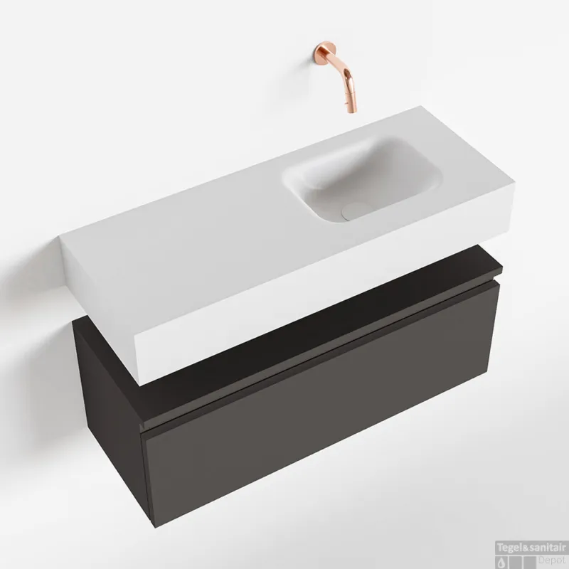 Goedkoop MONDIAZ ANDOR 80cm toiletmeubel dark grey. LEX 80cm wastafel talc rechts geen kraangat