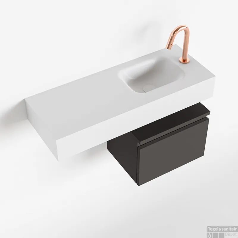 MONDIAZ ANDOR 40cm toiletmeubel dark grey. LEX 80cm wastafel talc rechts 1 kraangat Goedkoop