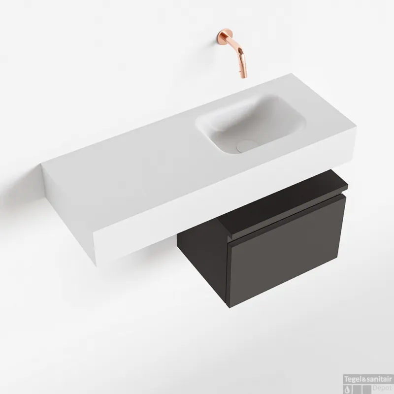 MONDIAZ ANDOR 40cm toiletmeubel dark grey. LEX 80cm wastafel talc rechts geen kraangat Direct Beschikbaar