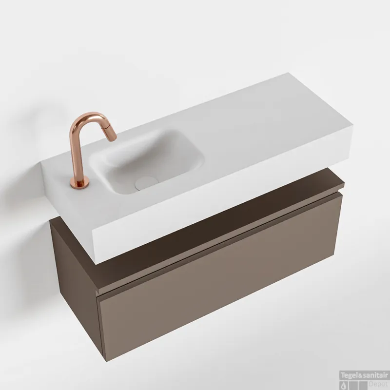 MONDIAZ ANDOR 80cm toiletmeubel smoke. LEX 80cm wastafel talc links 1 kraangat Gereduceerde Prijs