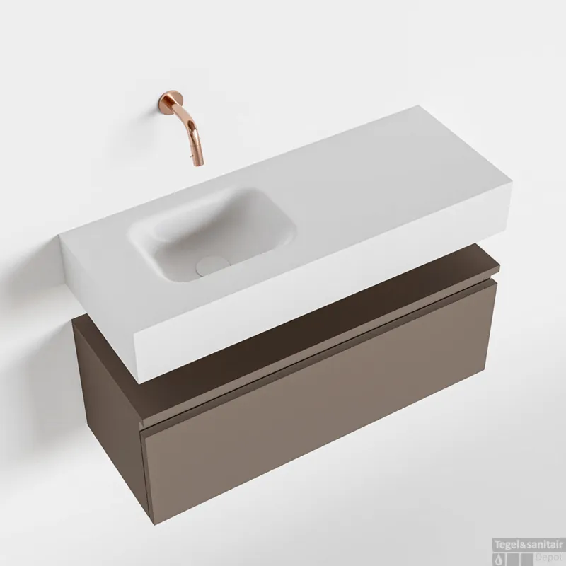 MONDIAZ ANDOR 80cm toiletmeubel smoke. LEX 80cm wastafel talc links geen kraangat Nieuw