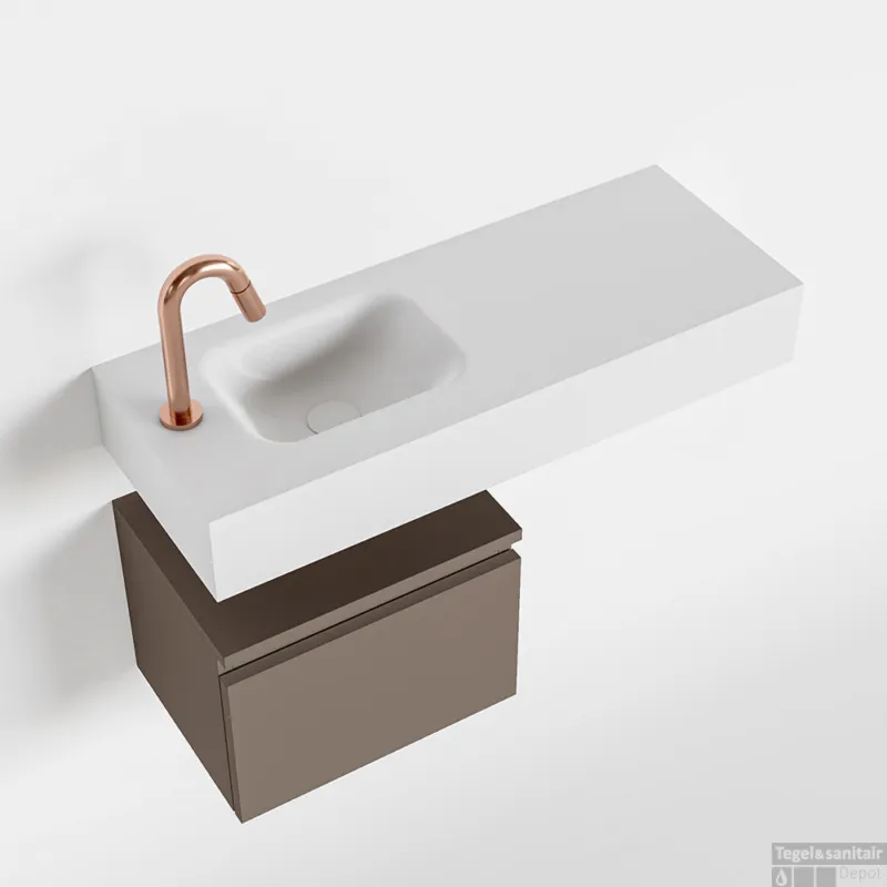 MONDIAZ ANDOR 40cm toiletmeubel smoke. LEX 80cm wastafel talc links 1 kraangat Speciale Aanbieding