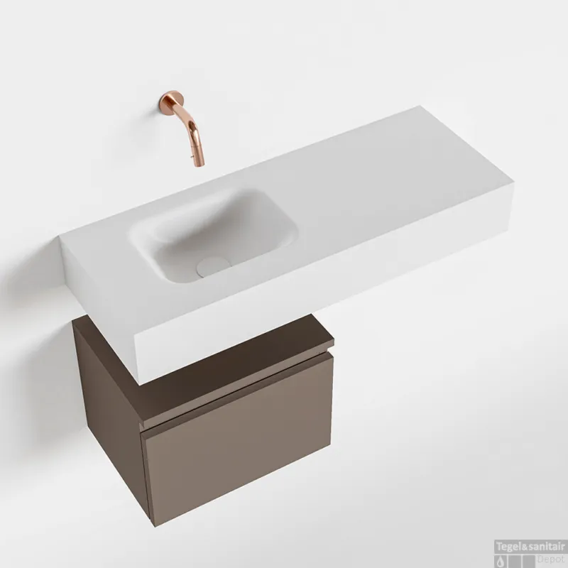 Dagaanbieding MONDIAZ ANDOR 40cm toiletmeubel smoke. LEX 80cm wastafel talc links geen kraangat