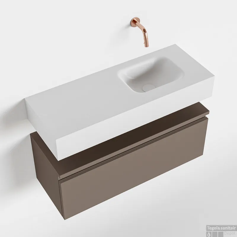 MONDIAZ ANDOR 80cm toiletmeubel smoke. LEX 80cm wastafel talc rechts geen kraangat Bestseller