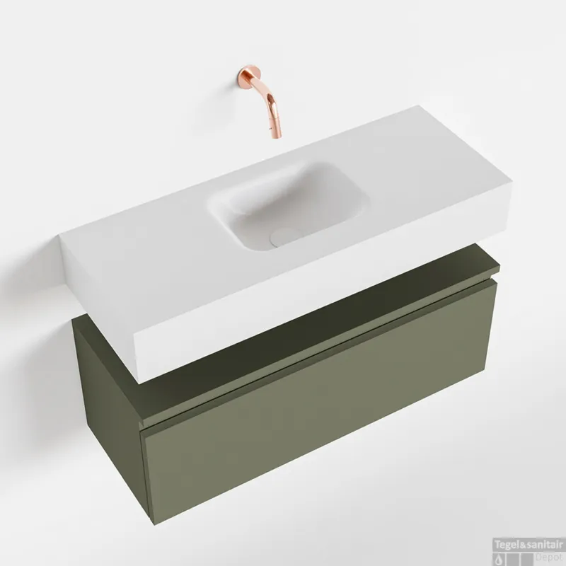 MONDIAZ ANDOR 80cm toiletmeubel army. LEX 80cm wastafel talc midden geen kraangat Laatste Versie