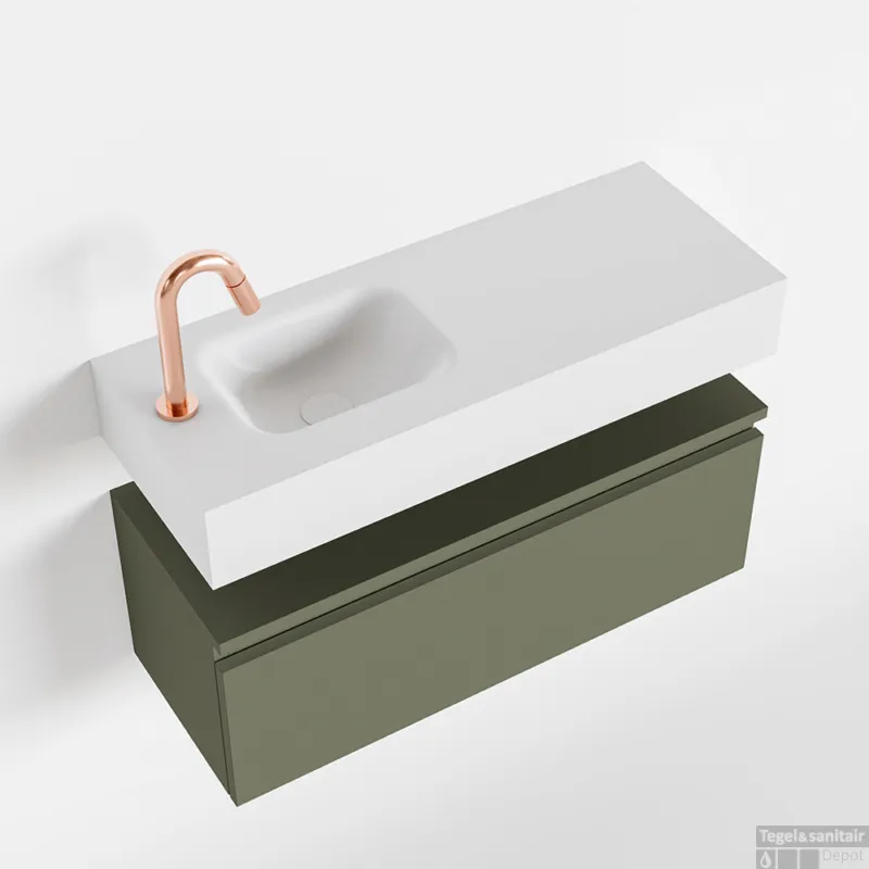 Flitsaanbieding MONDIAZ ANDOR 80cm toiletmeubel army. LEX 80cm wastafel talc links 1 kraangat