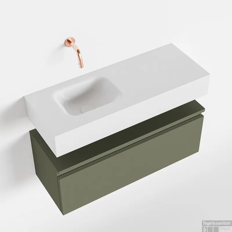 Gereduceerde Prijs MONDIAZ ANDOR 80cm toiletmeubel army. LEX 80cm wastafel talc links geen kraangat