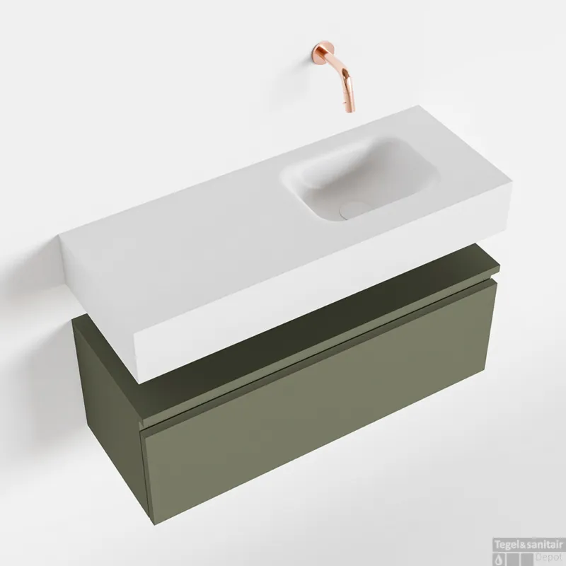 MONDIAZ ANDOR 80cm toiletmeubel army. LEX 80cm wastafel talc rechts geen kraangat Aanbieding