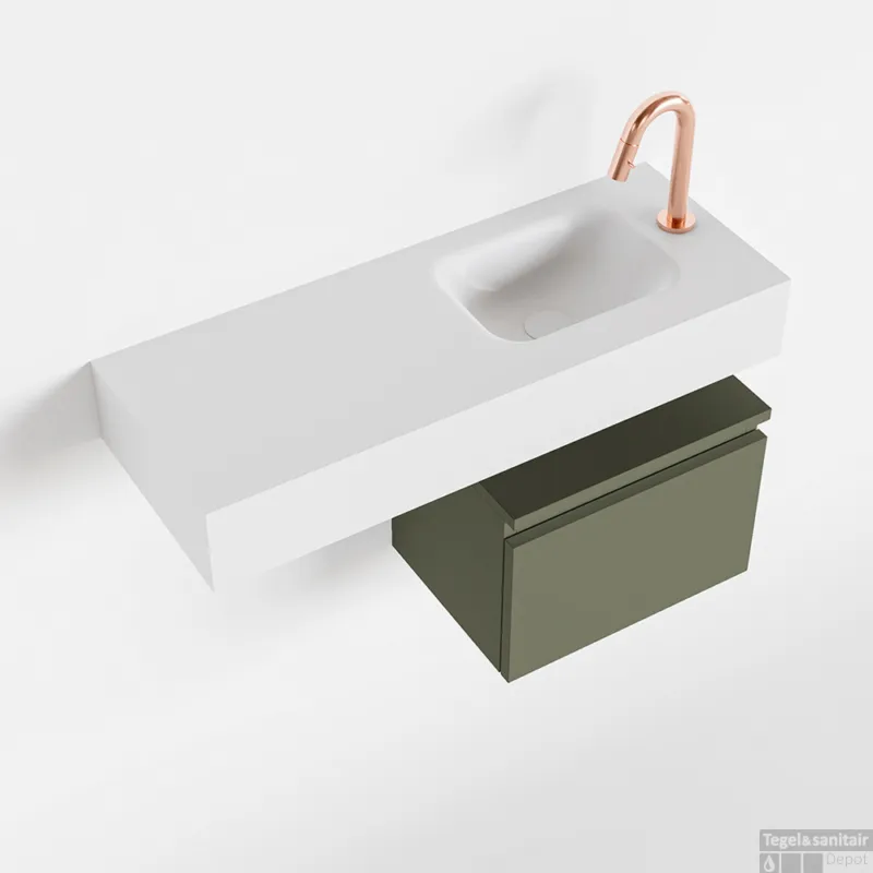 MONDIAZ ANDOR 40cm toiletmeubel army. LEX 80cm wastafel talc rechts 1 kraangat Nu Kopen