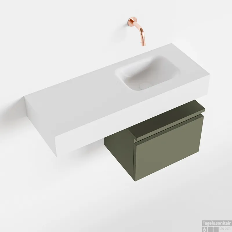 MONDIAZ ANDOR 40cm toiletmeubel army. LEX 80cm wastafel talc rechts geen kraangat Seizoensaanbieding
